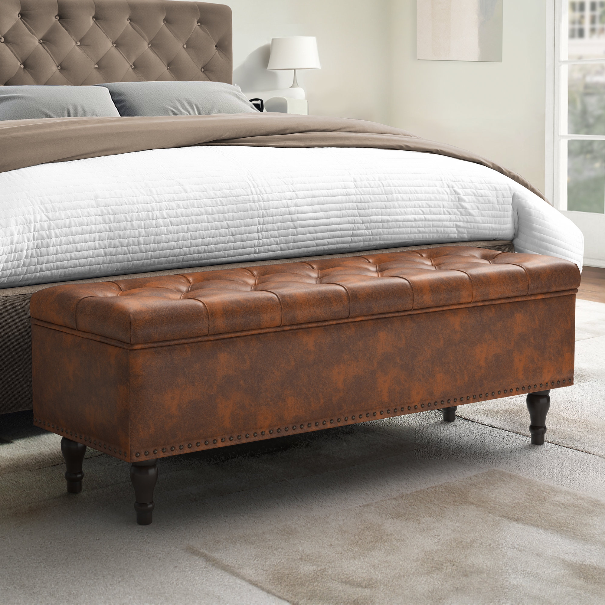 Small leather storage bench discount